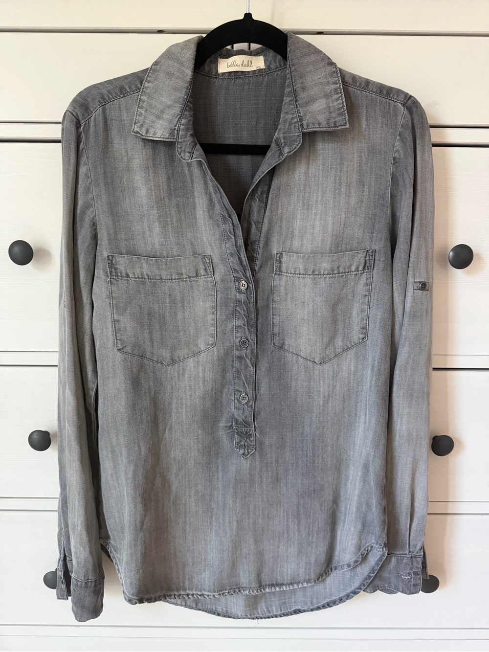 Bella Dahl - Tencel Super Soft Washed Out Gray Long Sleeve Button-Up Shirt XS